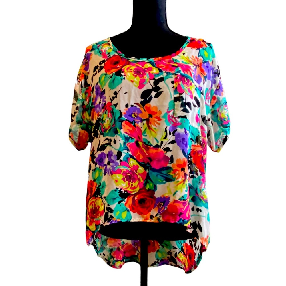 🌟🔥 BOGO Sale🔥🌟Happening in the Present (h.I.p) Floral Print Hi-Low Sheer Blouse